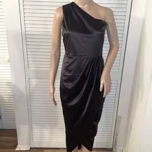 Women's Satin One Shoulder Shoulder Ruched Sleeveless Split Hem Size Small